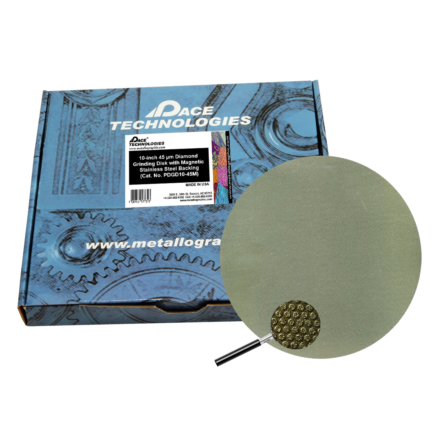 10" Diamond Abrasive Grinding Disk with magnetic stainless steel backing, 45 micron, 1/box, PGD10-45M