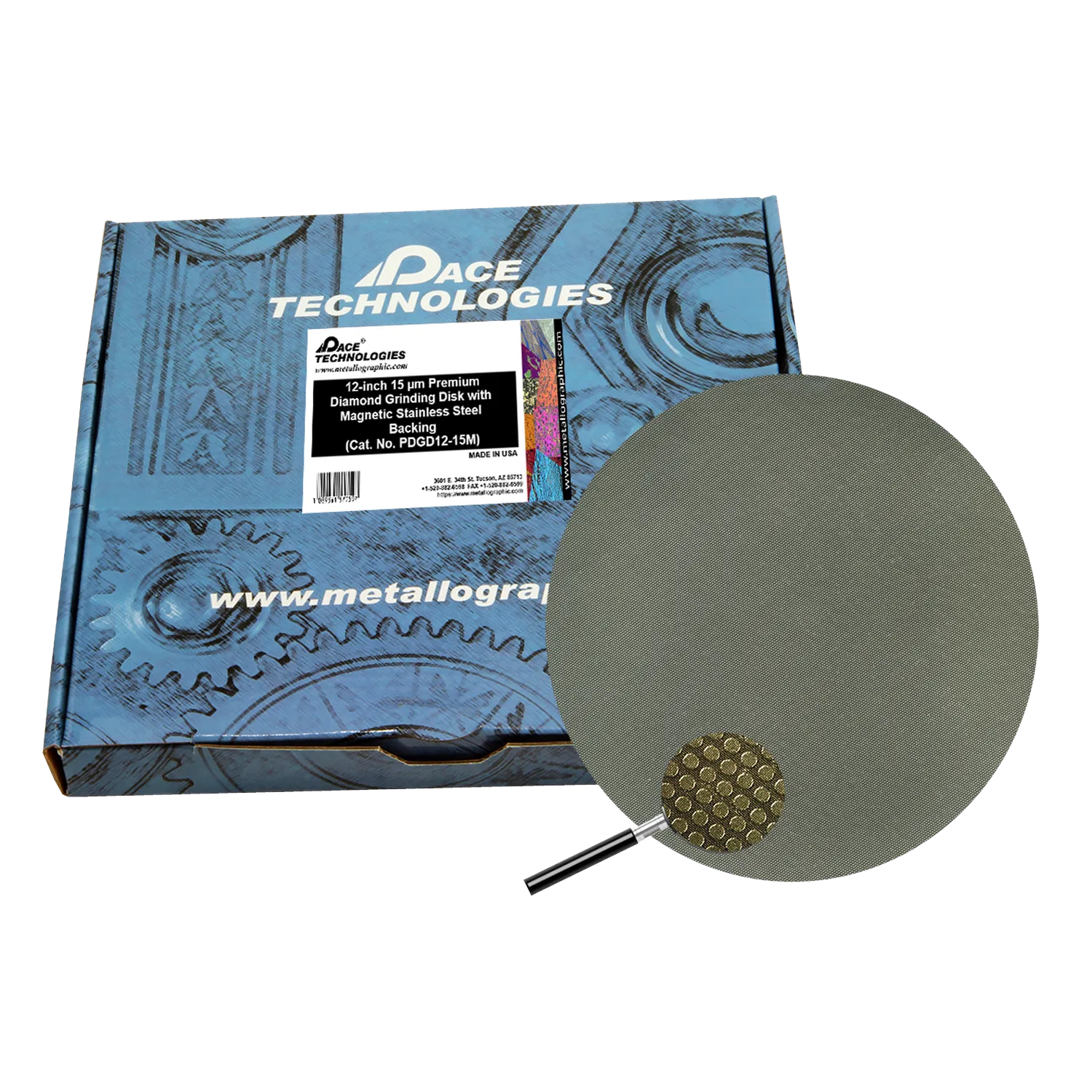 12" Diamond Abrasive Grinding Disk with magnetic stainless steel backing, 15 micron, 1/box, PGD12-15M