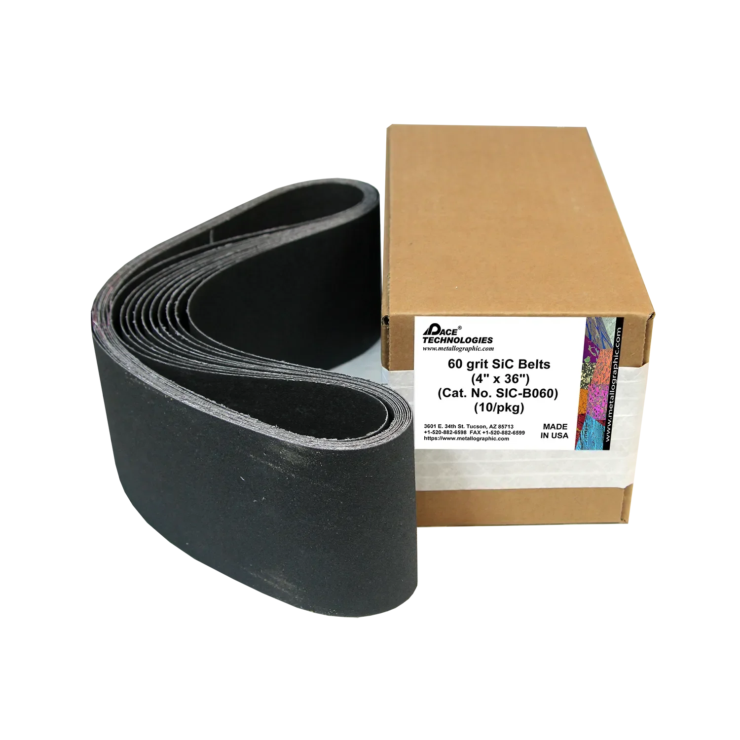 SiC Abrasive Belts (4"x 36"), 60 grit, 10/box, SIC-B60