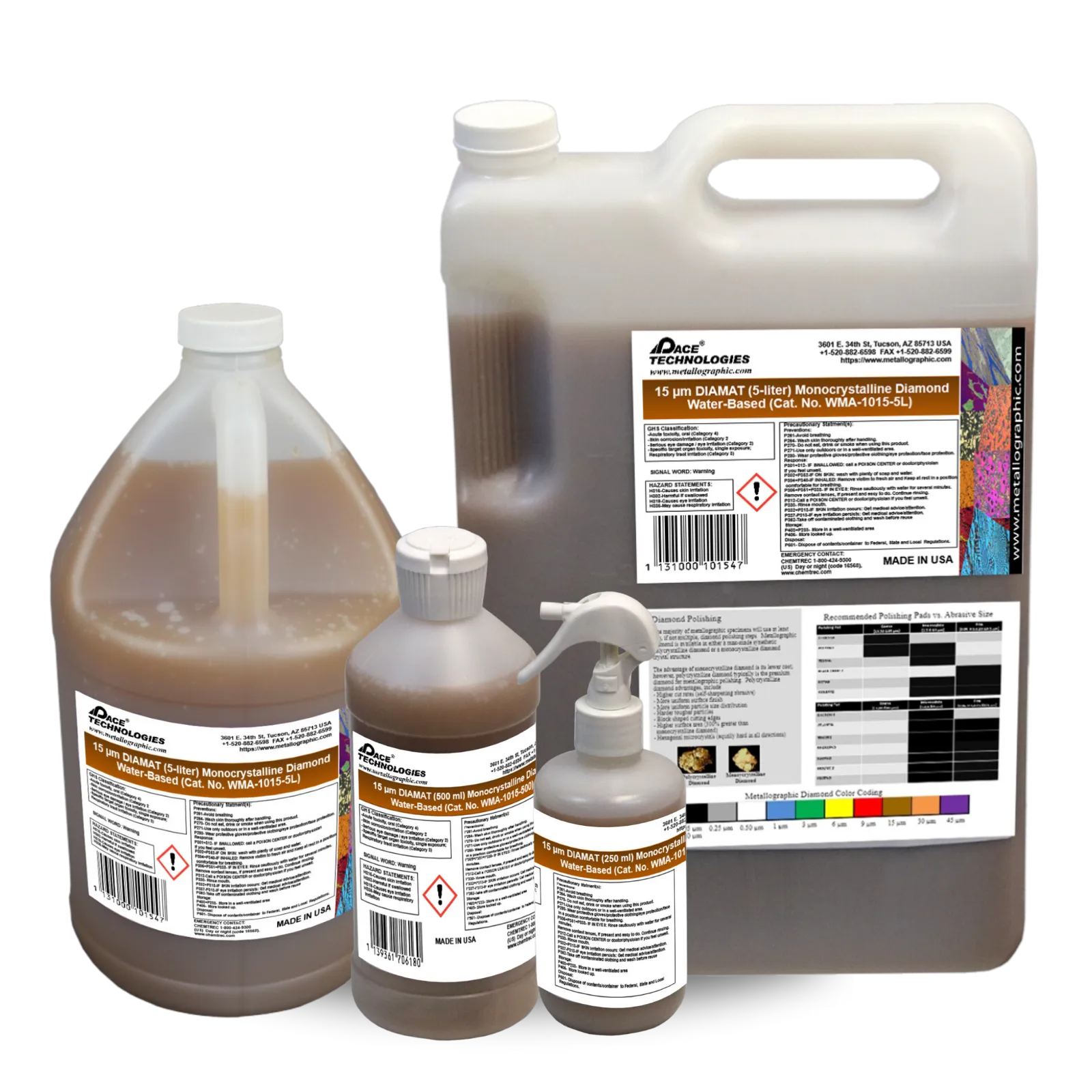 Suspensión abrasiva de diamante monocristalino a base de agua DIAMAT, 15 micrones, WMA-1015